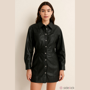 Free People Black Vegan Leather Mini Dress Size 10